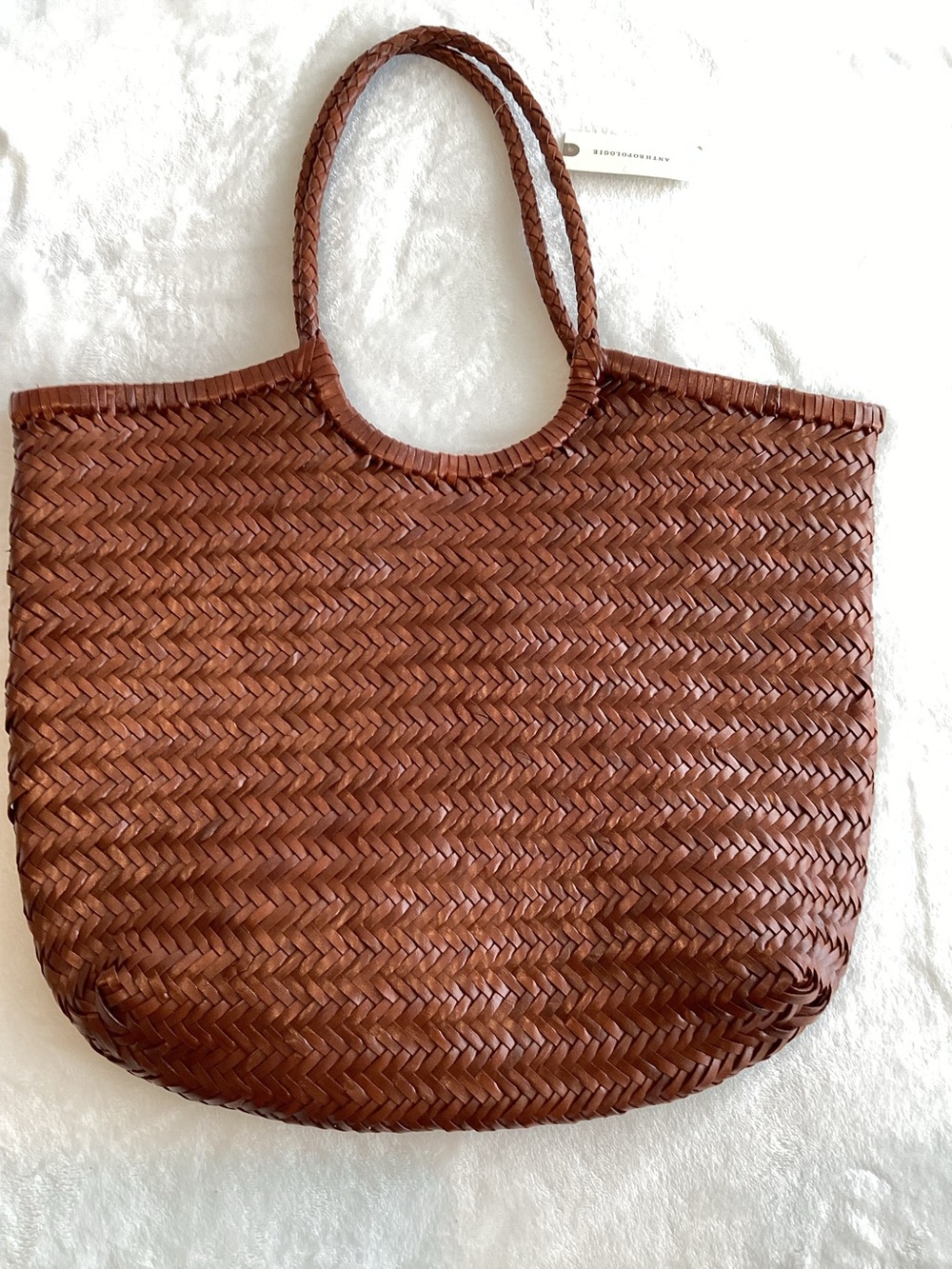 Anthropologie Woven Leather Tote New Tan Brown Beach Summer - Picture 6 of 11